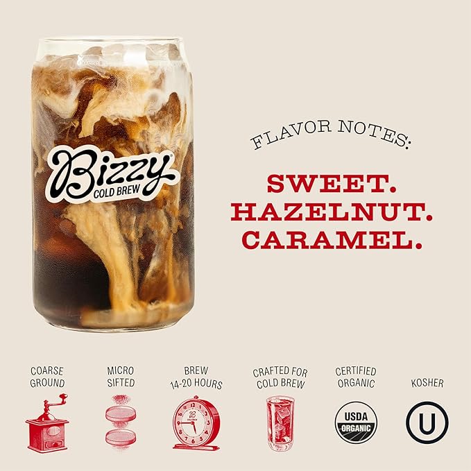 Bizzy Organic Cold Brew Coffee, Smooth & Sweet Blend, Brew Bags, 4 ct