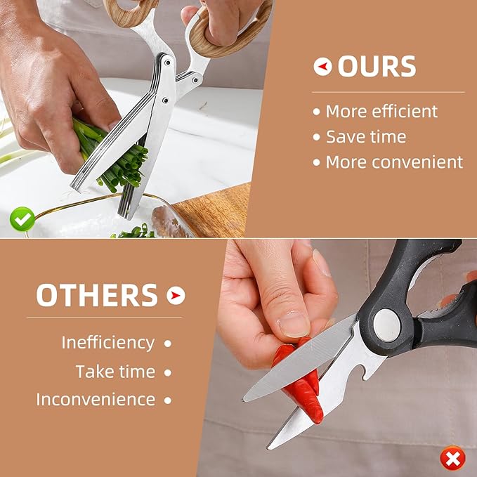 ccraowo 2025 New Herb Scissors Set - Wood Grain Pattern 5 Blades with Cover and Comb - Skin-Friendly Handle, Delicate Grip - Dishwasher Safe, Anti-Rust Stainless Steel for Cutting Fresh Garden Herbs