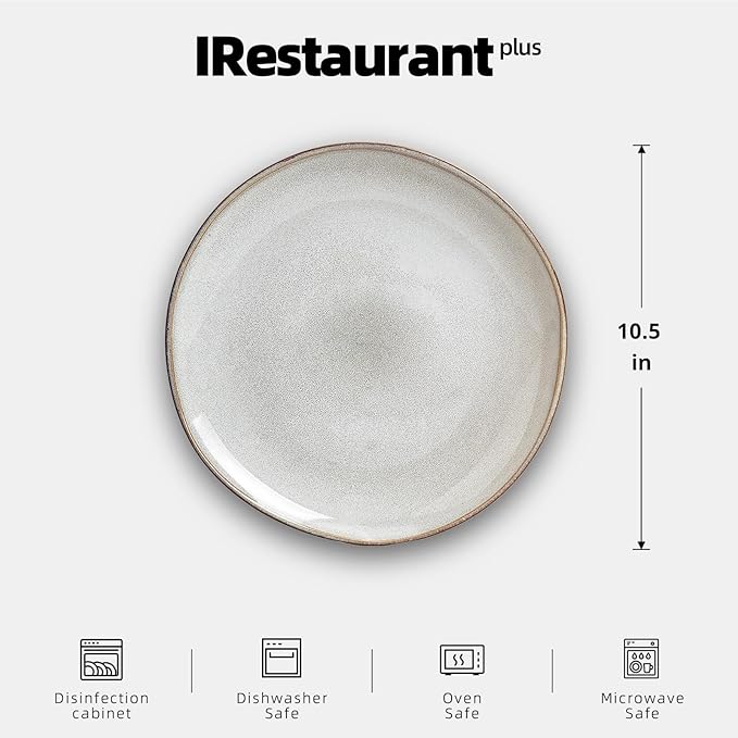 Organic Shape Highland Ceramic Dinner Plates, 12pcs 10.5 Inch Handmade Reactive Glaze Stoneware Plates with Wavy Edge, for Kitchen, Microwave & Dishwasher Safe, Scratch Resistant-grey
