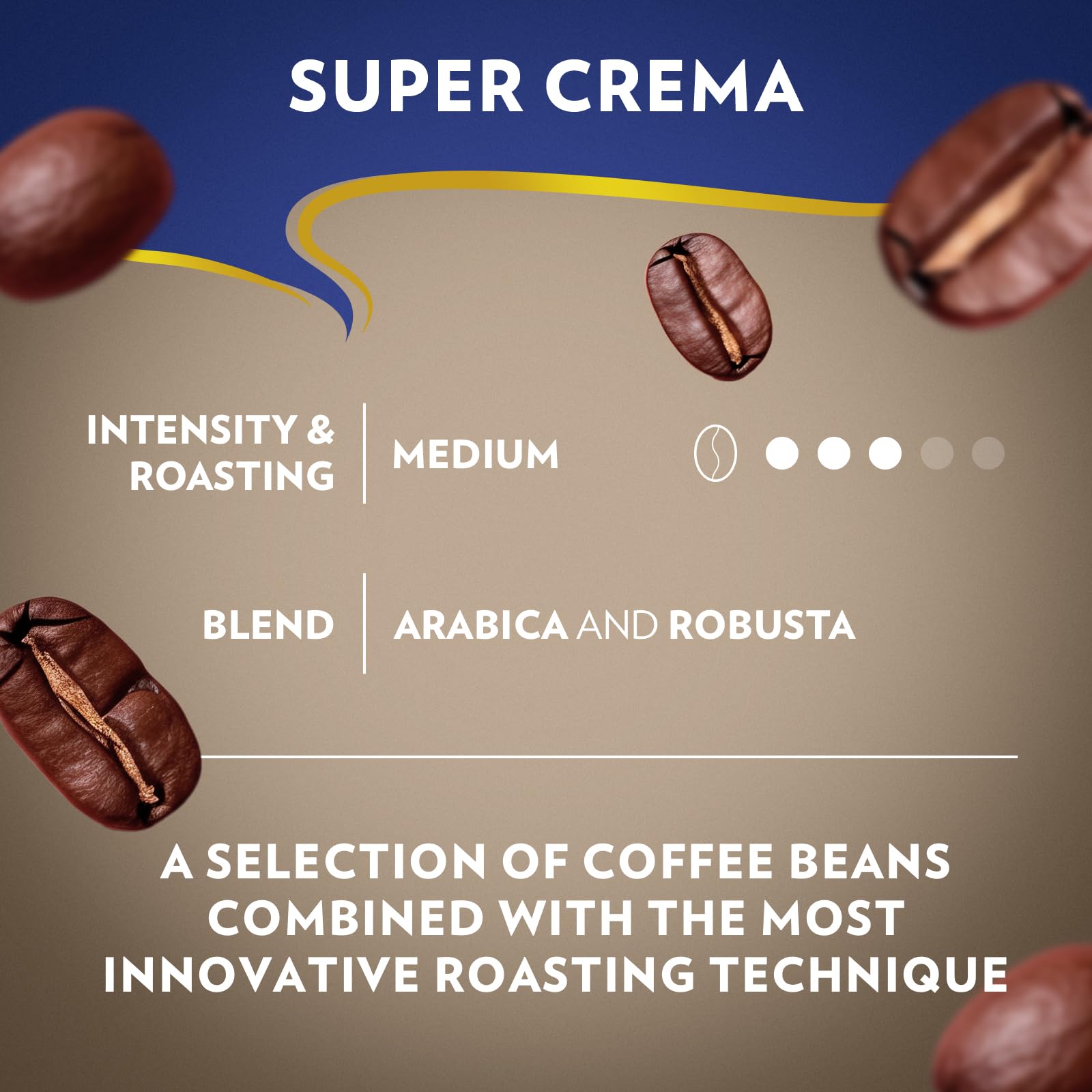Lavazza Super Crema Whole Bean Coffee, Medium Espresso Roast, Arabica and Robusta Blend, 2.2 lb Bag (Pack of 2)