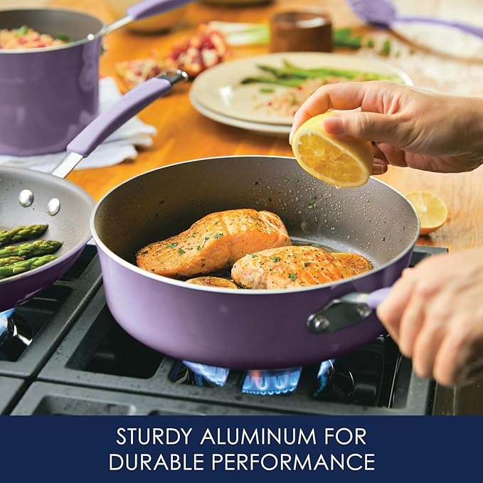 Rachael Ray Cucina Nonstick Cookware, Lavender Purple Pots and Pans Set, 12-Piece