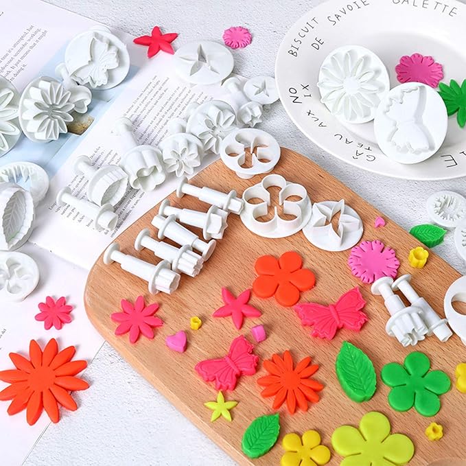 MOACC Cake Tools 36 Piece Fondant Cake Cookie Plunger Sugarcraft Flower Leaf Butterfly Heart Shape Decorating Mold DIY Icing Plunger Tools
