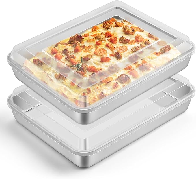 Leonyo Focaccia Bread Pan with Lid, 10.5x 8x 2 Inch Deep Cake Pan Sheet