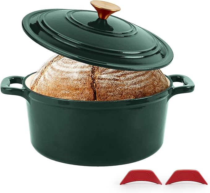 Tastedeli Enamel Cast Iron Dutch Oven with Lid, Round Casserole Pot for Bread Baking, Braising, Roasting, and Stews, Heavy-Duty, Oven Safe, Induction Compatible (4.7QT