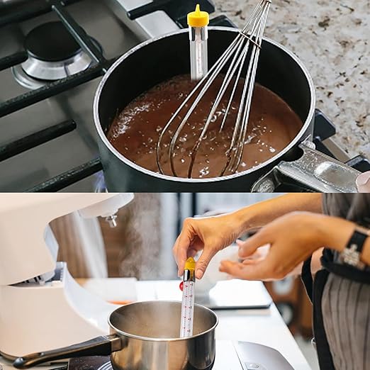 New Candy Thermometer with Pot Clip and Hanging Hook, Deep Fry Oil Thermometer Candy, Sugar Syrup Jam Jelly Instant Read Glass Food Kitchen Cooking Thermometer for Candy Making and Food