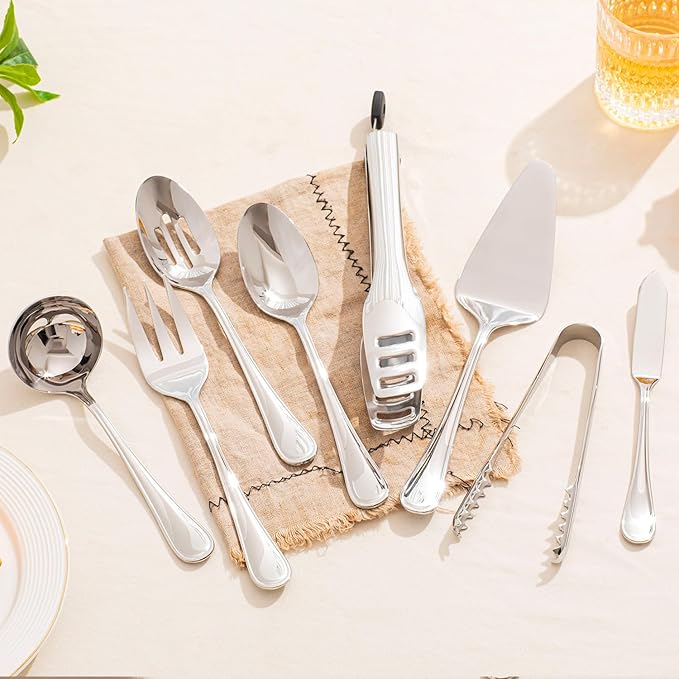 12-Piece Teardrop Serving Utensils Set, 18/10 Stainless Steel Utensils