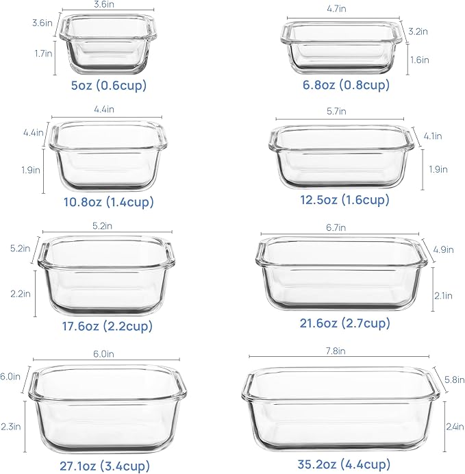 Vtopmart 8 Pack Glass Food Storage Containers with Airtight Lids