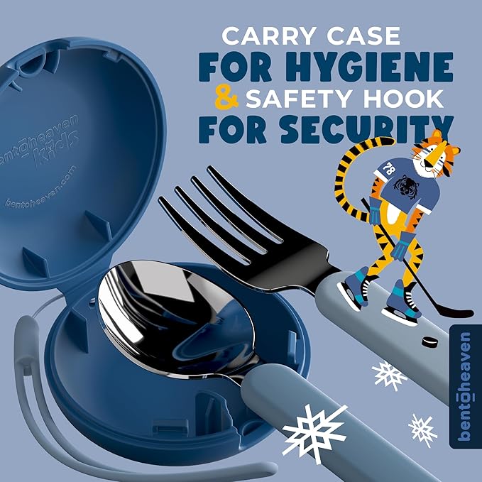 Bentoheaven Kids Utensils Set with Case, Reusable Fork & Spoon, Tiger