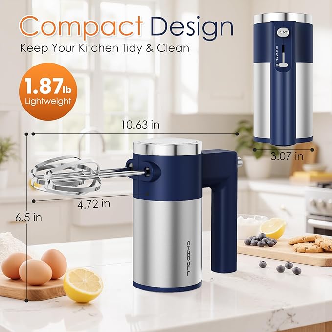 CHIDOLL 600W Hand Mixer, 5-Speed Electric Hand Held Mixer for Baking, Lightweight Stainless Steel Hand Beaters *2 & Dough Hooks*2 with Eject Button, Kitchen Mixer for Cream, Cookies, Dough