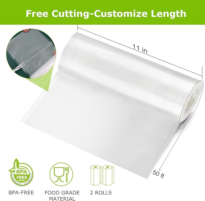 Bonsenkitchen Vacuum Sealer Bags Rolls, 2 Rolls 11 in x 50 ft