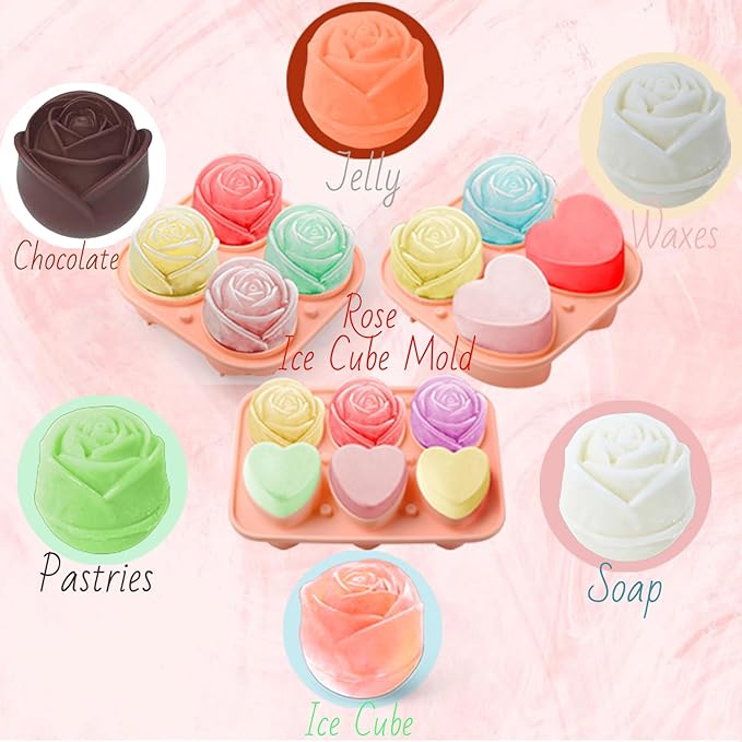 Aibirui Rose Ice Cube Mold,2" x 8 ices,Large Ice Cube Molds,Ice Cube Tray