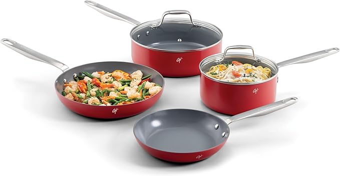 Guy Fieri's Flavortown 6-Piece Ceramic Cookware Set, Red