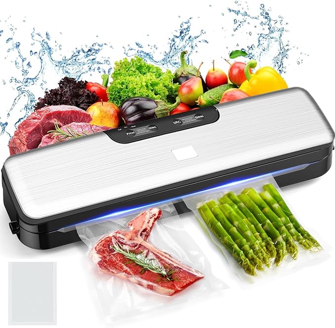 Compact Food Saver Vacuum Sealer Machine 100 Times Consecutive Works | 5mm Sealing Wire | 5 Food Modes | Portable Dry&Moist Multi-Functional Storage with 10 Vacuum Seal Bags