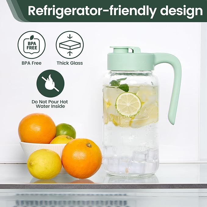 Spreccio Mason Jar Pitcher, 64 oz (2 quart), Glass Pitcher with Lid