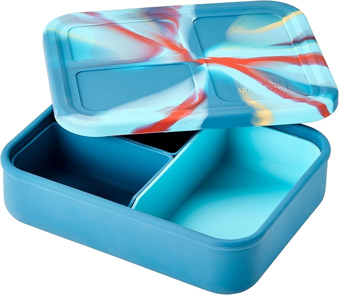LunchBots Build a Bento 32 oz Platinum Silicone Divided Lunch Box Blue