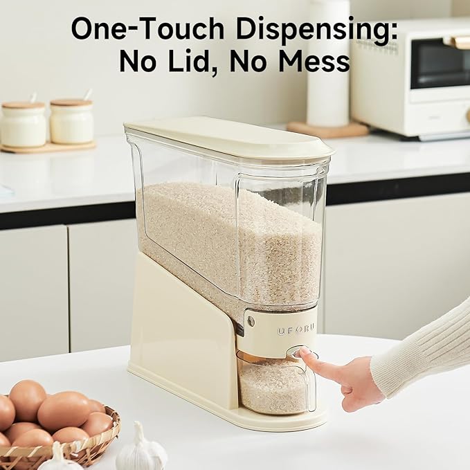 UFORU Slim Rice Dispenser 22 LB,Clear Rice Storage for Small Spaces