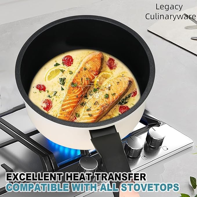 Legacy Culinaryware Nonstick Sauce Pan with Lid,1.5QT small pot, PFOA Free,Kitchen Pots Induction Pot,Cream