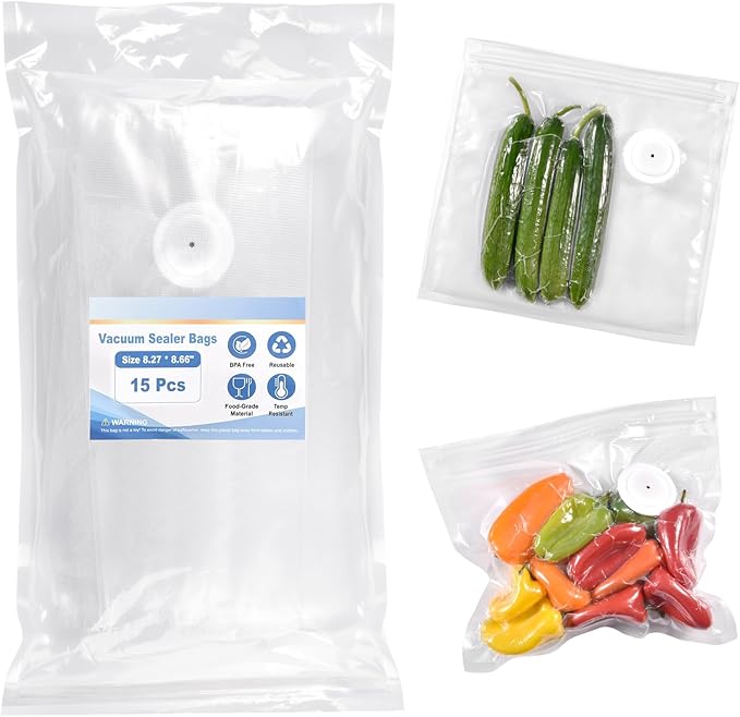 VENMATE Reusable Vacuum Sealer Bags, 15 Pack BPA-Free 8×8 Inch, Heavy-Duty Commercial Grade, Leak-Proof, Freezer Microwave Sous Vide Safe