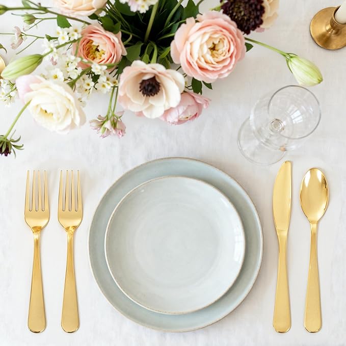 Joyido 150PCS Gold Plastic Silverware Set Heavy Duty for Weddings