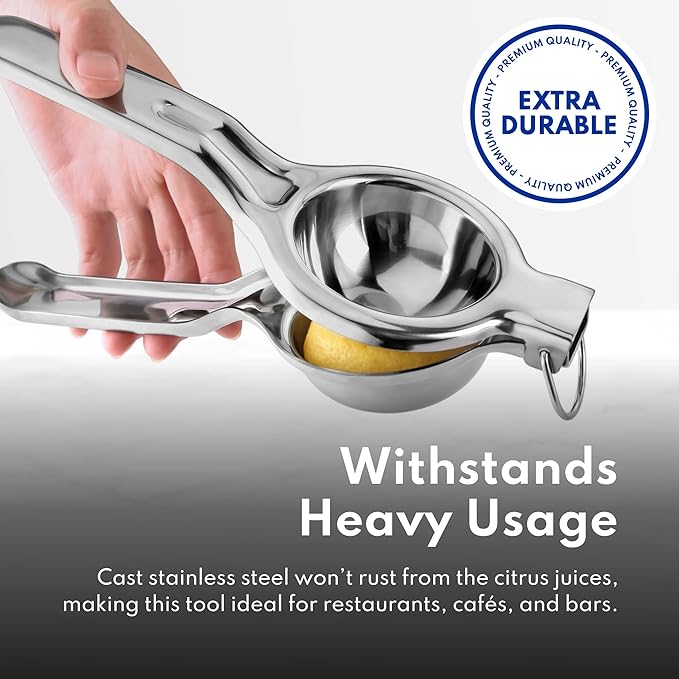 New Star Foodservice 43280 Commercial-Grade Stainless Steel Lemon Squeezer, Heavy Duty Citrus Juicer Press, Silver