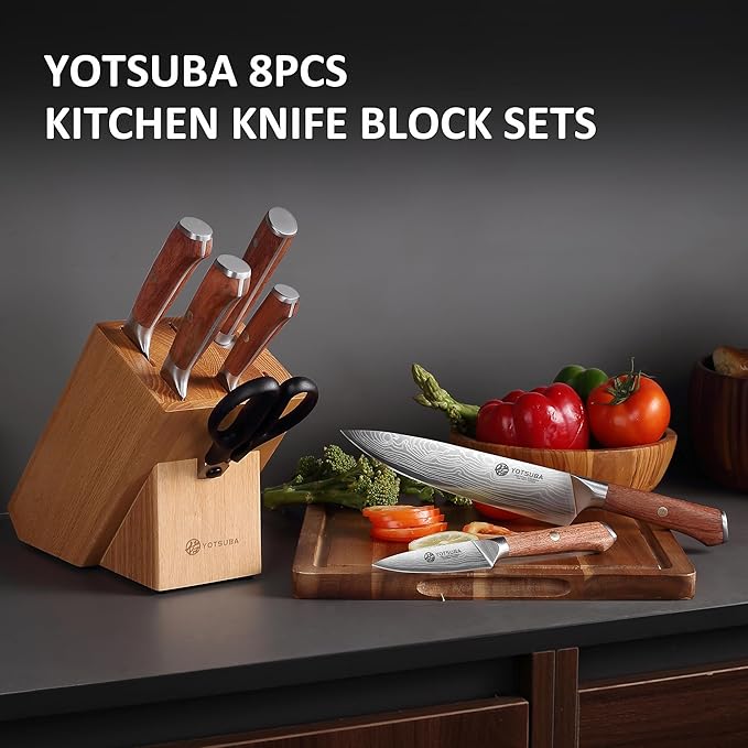 YOTSUBA 8 PCS Japanese Kitchen Knife Set with Block, Ultra Sharp Knives Set