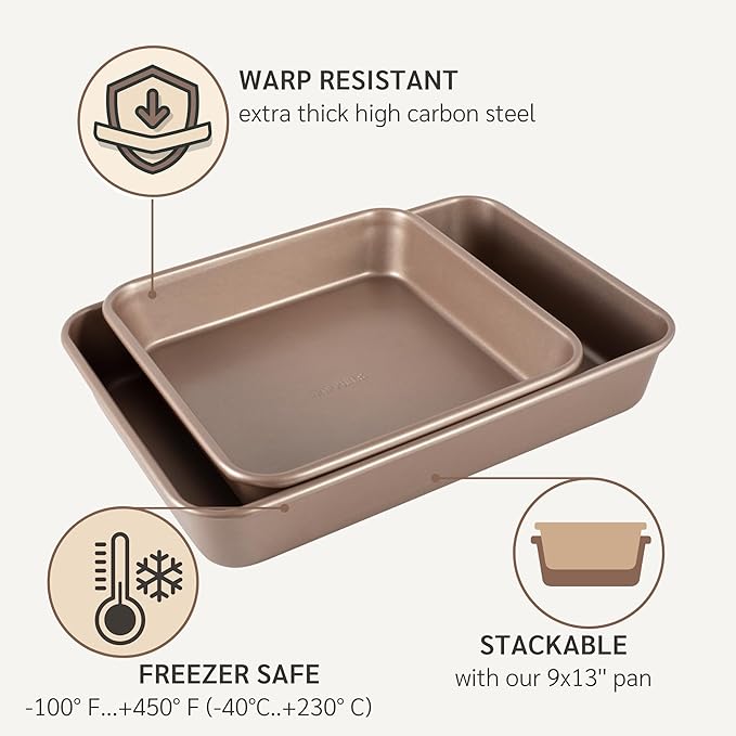 HAPPIELS 9 x 9 inch Square Baking Pan Nonstick, PFOA & BPA Free