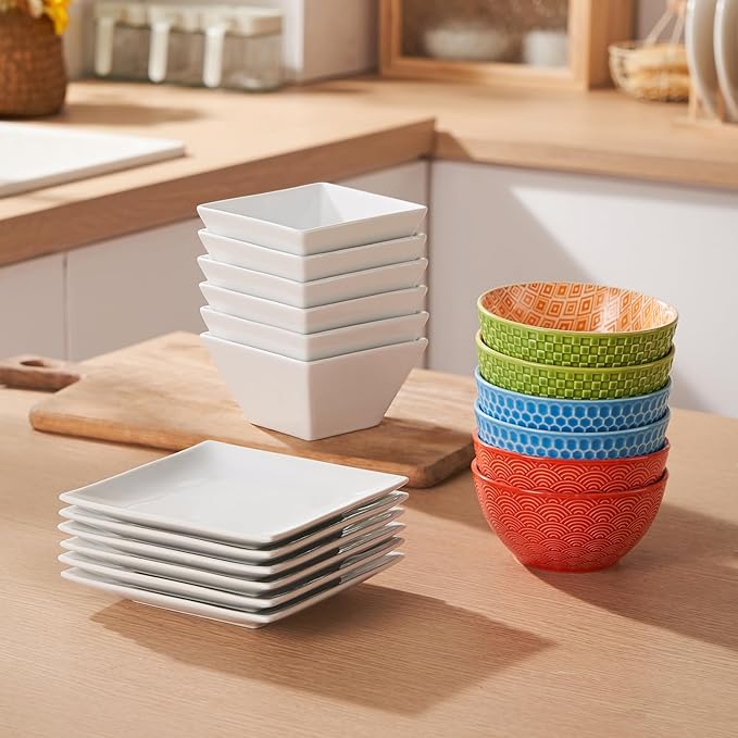 Meideal Small Porcelain Serving Bowl Set of 6, 4.6" Square Cereal Bowl