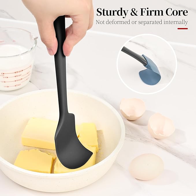 Lilybeam 600ºF Heat Resistant Silicone Spatula Spoonula Set of 3, Black