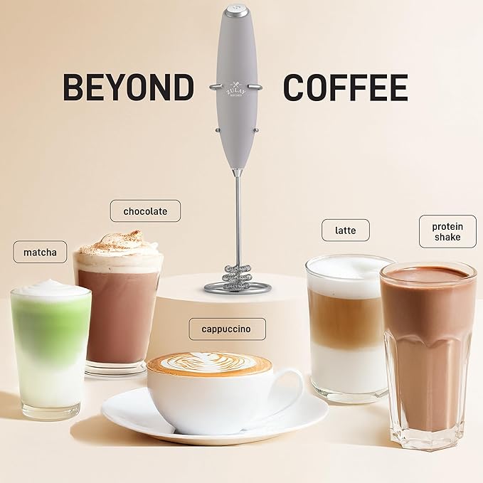Zulay Kitchen Powerful Milk Frother Wand With Duracell Batteries - Ultra Fast Handheld Drink Mixer - Electric Whisk Foam Maker for Coffee, Lattes, Cappuccino & Matcha - Triple Whisk - Pewter Gray