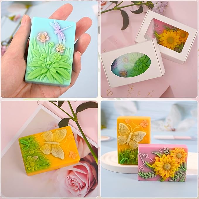Moukiween Soap Mold Silicone, 3D Rectangular Insect Flower Silicone Mold