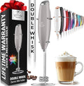 Zulay Kitchen Powerful Milk Frother Wand With Duracell Batteries - Ultra Fast Handheld Drink Mixer - Electric Whisk Foam Maker for Coffee, Lattes, Cappuccino & Matcha - Double Whisk - Gray