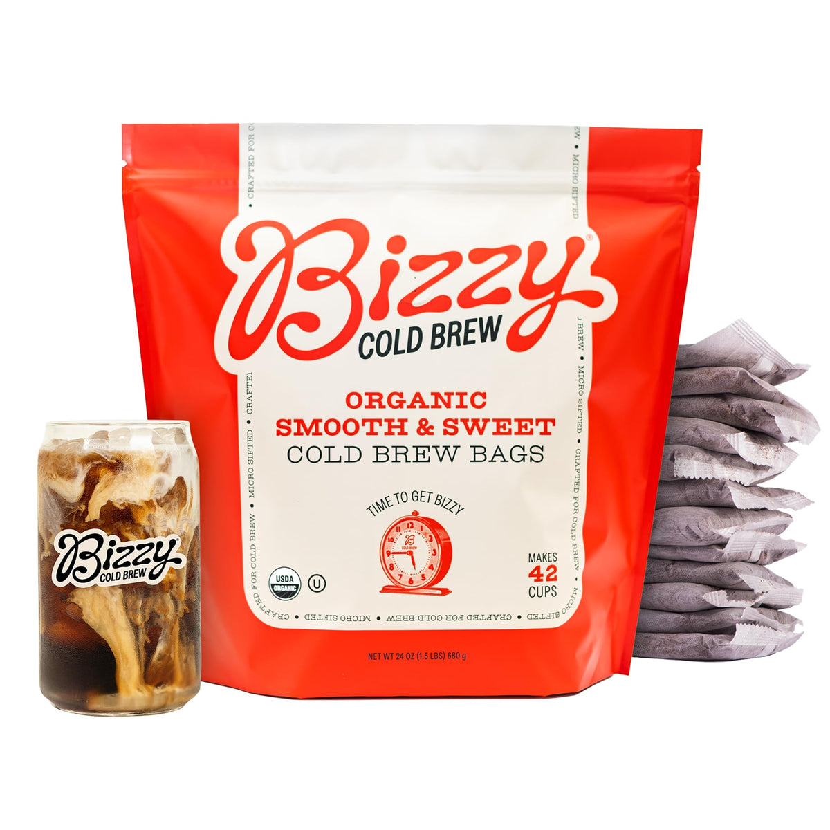 Bizzy Organic Cold Brew Coffee, Dark & Bold Blend, Brew Bags, 4 ct