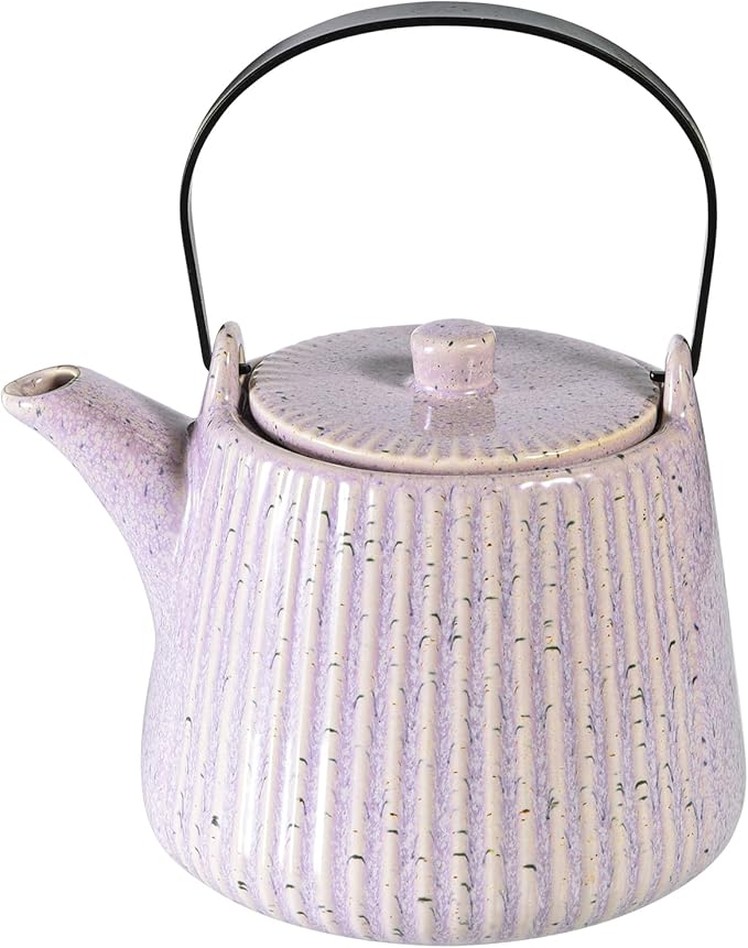 Yundu Ceramic Teapots for Tea, 1000ml/33.8oz Tea Pot with Infusers for Loose Tea, Striped Tea Pot with Removable Tea Infuser - Reactive Pueple
