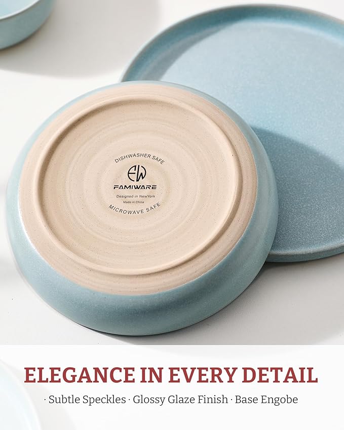 famiware Milkyway 33 oz Pasta Bowls Set of 6, Light Blue