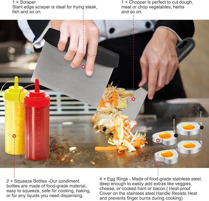 Luyata 39PCS Griddle Accessorie Kits, Outdoor Grilling Tools for Blackstone and Camp Chef, Stainless Steel BBQ Accessorie Grill Spatula Set With Basting Cover Chopper, Scraper, Bottle, Tongs, Egg Mold