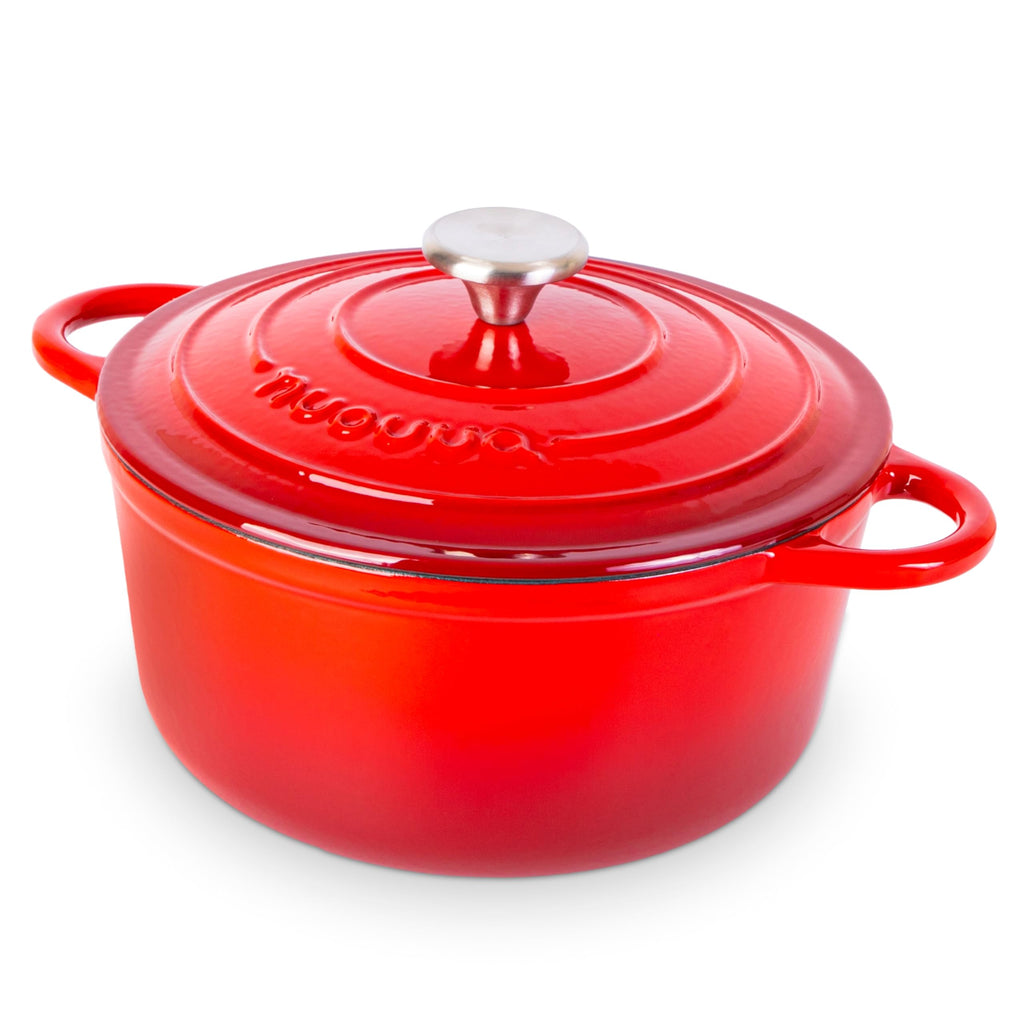Cast Iron Pot with Lid - Non-Stick Ovenproof Enamelled Casserole Pot, Oven Safe up to 500° F-Sturdy Dutch Oven Cookware-Red, 5-Quart, 24cm-by Nuovva