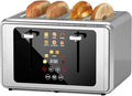 whall 4 Slice Touch Screen Toaster, Stainless Steel Toasters Digital Timer, Dual Control Panel Toasters，6 Shade Settings＆6 Bread Types, Smart Wide Slots, Bagel, Cancel, Defrost, Flat lever Silver