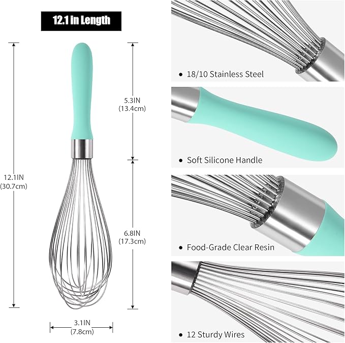 Doosu 18/8 Stainless Steel Balloon Whisk for Cooking (12 Wires, Aqua Sky)