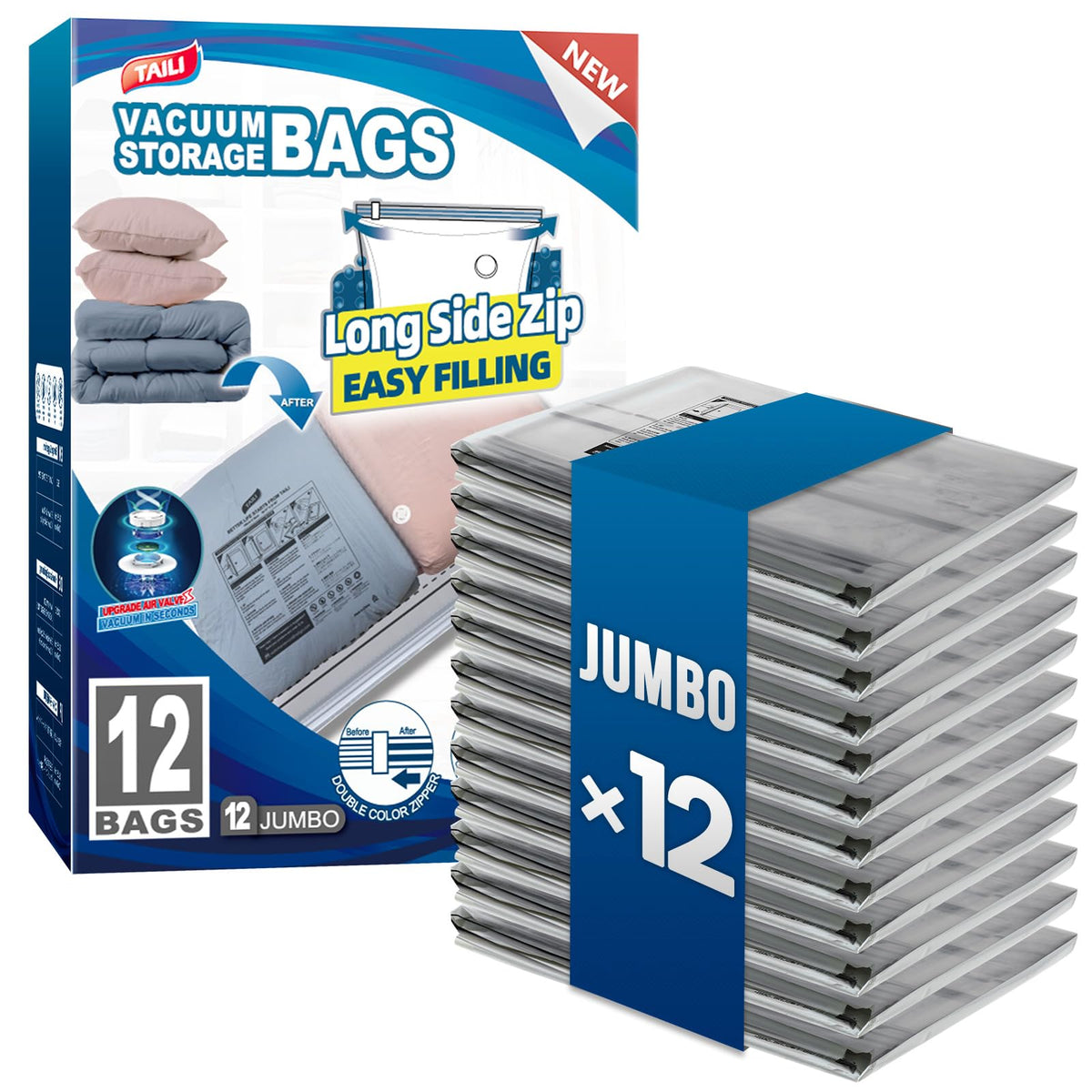 TAILI 4 Pack Vacuum Storage Bags, Jumbo LONG SIDE ZIP(39x28 inch), Clear
