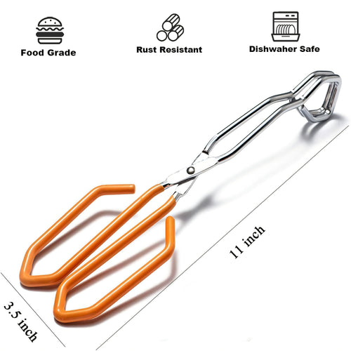 11 Inch Hiash Orange Stainless Steel Scissor Tongs, Kitchen Tongs for Cooking