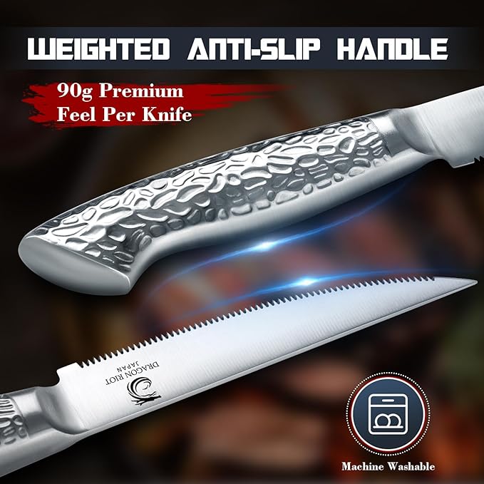 DRAGON RIOT 2-Piece Japanese Stainless Steel Steak Knife Set | Japanese Stainless Steel, Serrated Edge, For Steak and Everyday Table Dining
