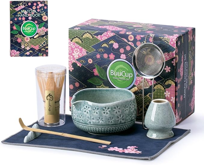Buucup Blue Matcha Set, Ceramic Bowl Kit with Bamboo Whisk & Tools