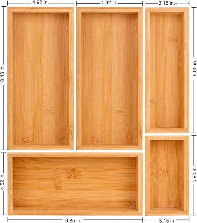 Teicui bamboo drawer organizer Set,expandable drawer dividers,wooden storage organizers,drawer organizers for kitchen, bathroom,flatware,Tea Bag Organizer (1 X 5PCS Natural)