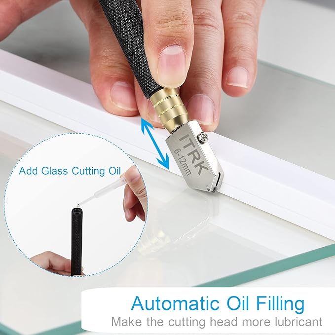 Glass Cutter 2mm-20mm, Glass Cutting Tool with Glass Oil & 3 Carbide Heads