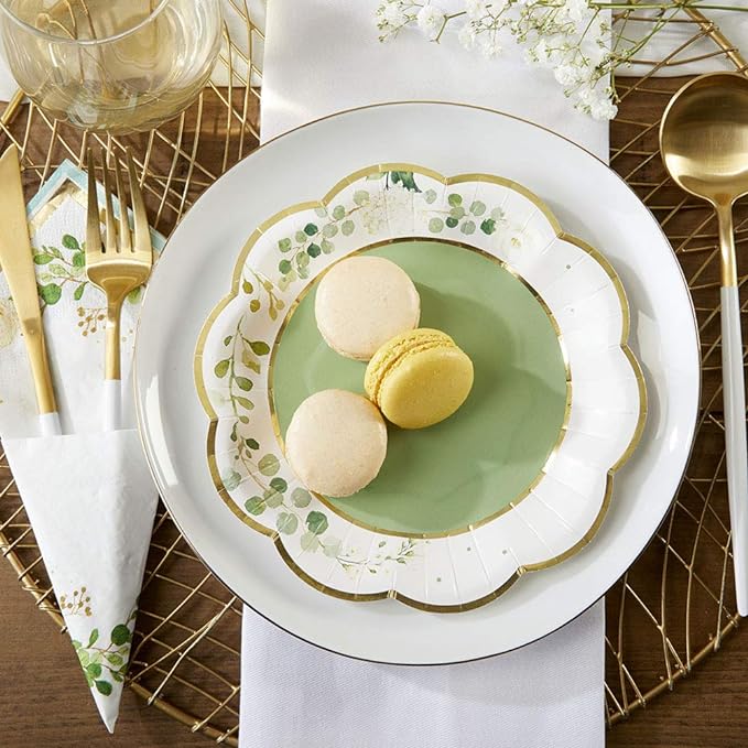 Kate Aspen Sage Green Party Decorations, Eucalyptus Floral Botanical Garden 62 Piece Plates and Napkins Party Supplies (16 Guests) Greenery Baby Shower Decorations & Bridal Shower Decor
