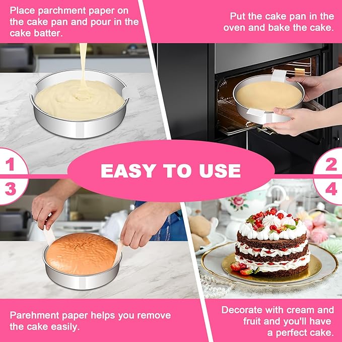 EWFEN 8 Inch Cake Pan Set of 2, Stainless Steel Round Layer Cake Baking Pans Tins, Non-Toxic & Healthy, Leak-proof & Easy Clean & Dishwasher Safe