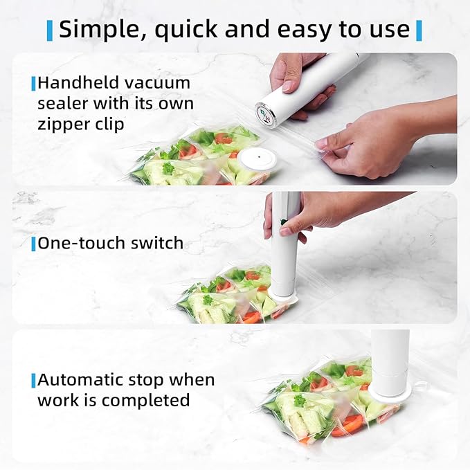 Vixino Vacuum Sealer, vacuum sealer for food, handheld vacuum sealer(Vacuum Sealers+ 10 reusable vacuum seal bags)