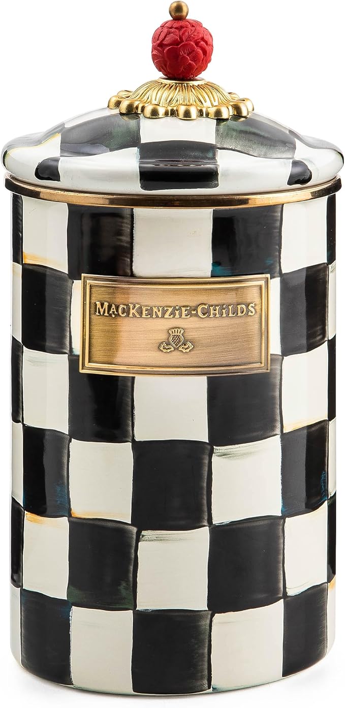 MACKENZIE-CHILDS Enamel Canister, Large, Black-and-White Courtly Check