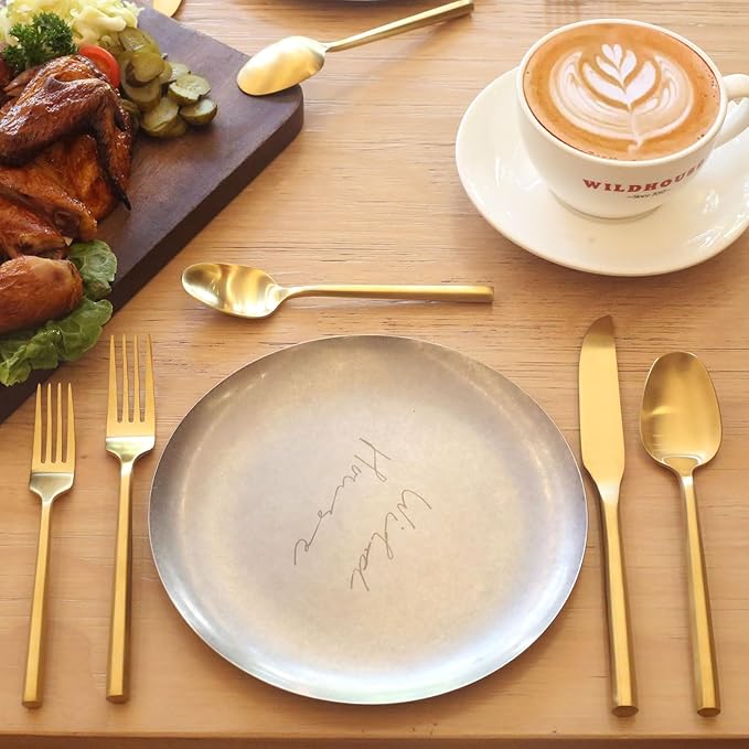 Kelenfer Matte Gold Silverware Set Hexagon Handle 20-Piece Service for 4
