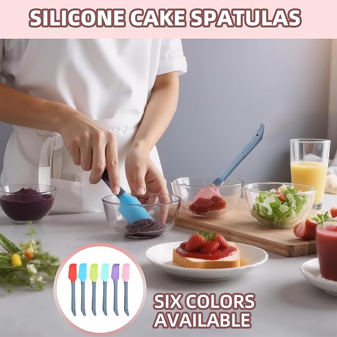 SeewtLice 12 Pcs Silicone Mini Spatulas, 7.3 Inch Small Rubber Spatulas for Jars, Cans, Bowls, Baking & Mixing Kitchen Tools